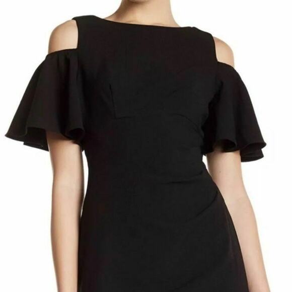 Eliza J Cold Shoulder Ruffle Sheath Dress - Black - SZ 2 - Picture 1 of 7